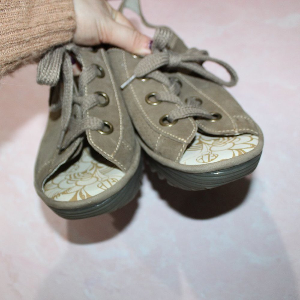 Fly London Grey Lace Up Wedge Sandals sz 41 - Picture 6 of 7